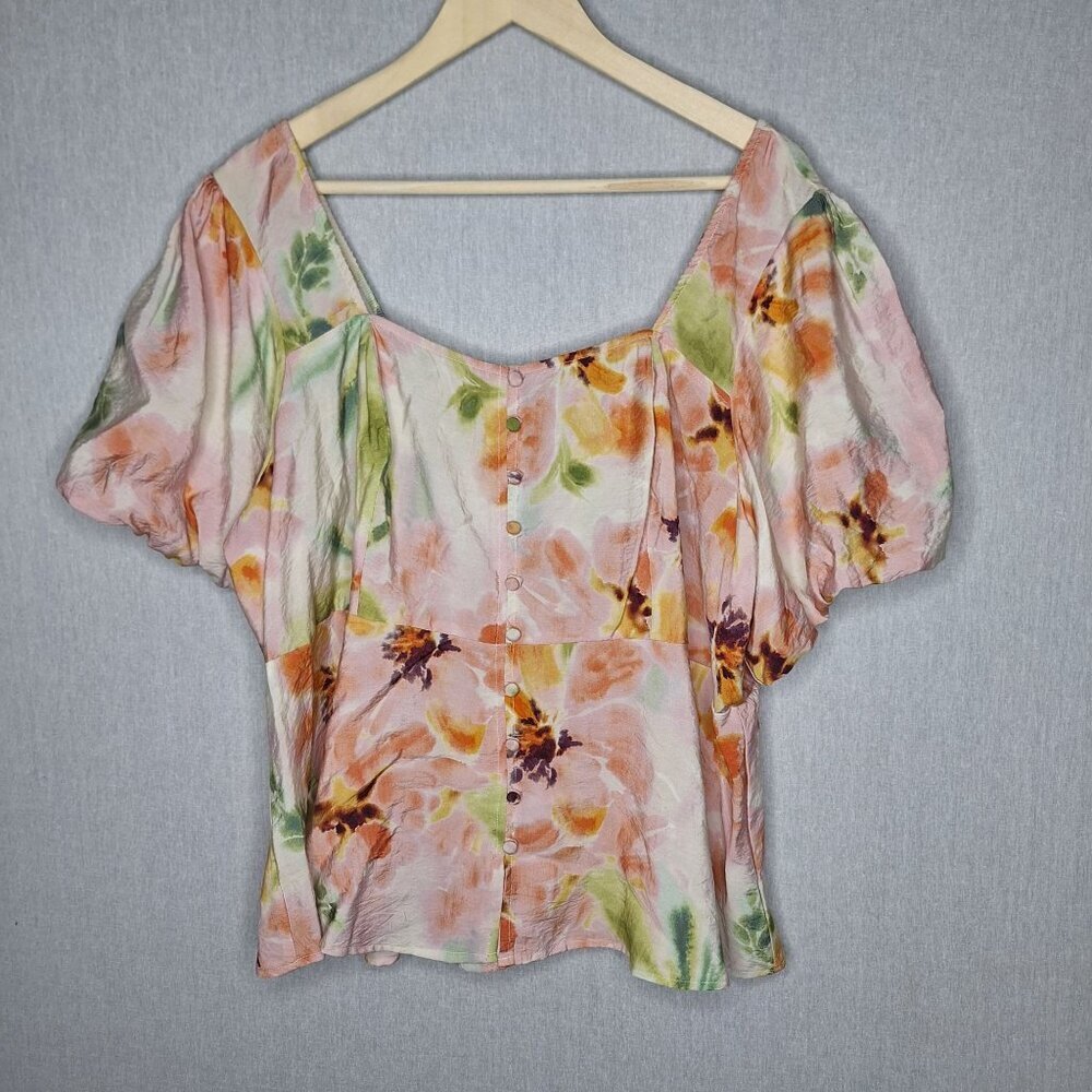 💙 Torrid Lightweight Floral Balloon Sleeves Blouse Size XL Spring Feminine Cott